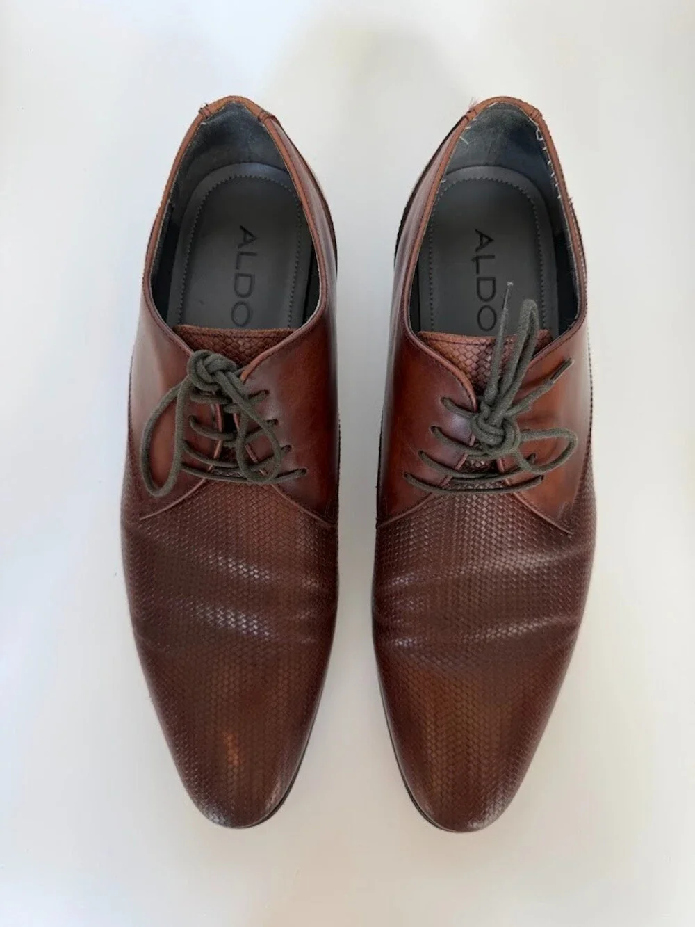 Aldo Men's Brown Leather Derby Shoes Embossed Woven Texture Lace Up Size 10